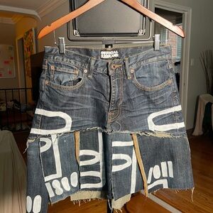 Denim Skirt with White Abstract Design